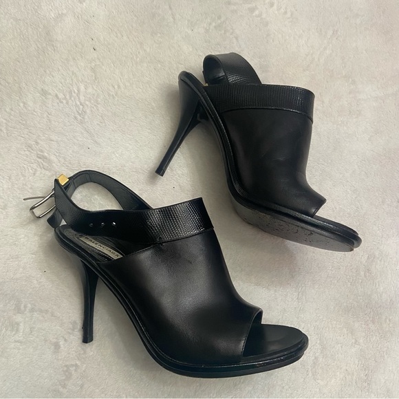 Balenciaga heeled slingback peeptoe mules black leather 38.5 - Picture 1 of 11